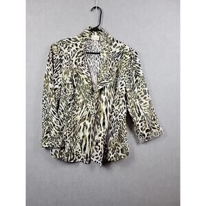 COPY - Chico's 100% Linen Colorful Leopard Print LS Open Front Cardigan Women's…